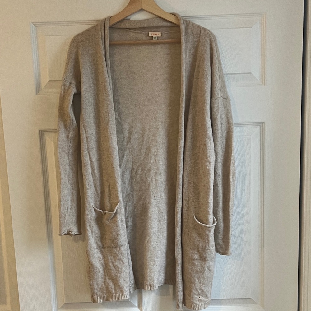 Cuyana Beige Open-Front Sweater